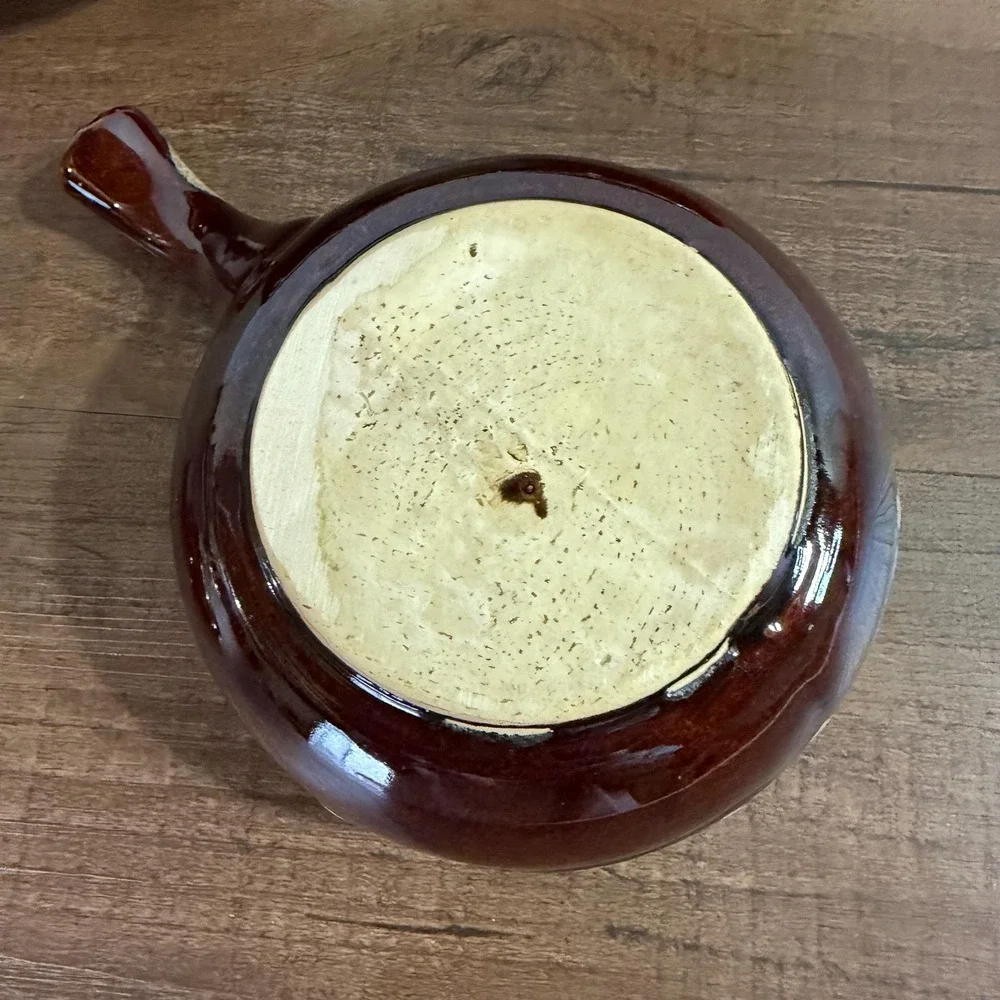 Set of 3 Vintage 70s Brown Drip Glaze French Onion Soup Crocks with Lids